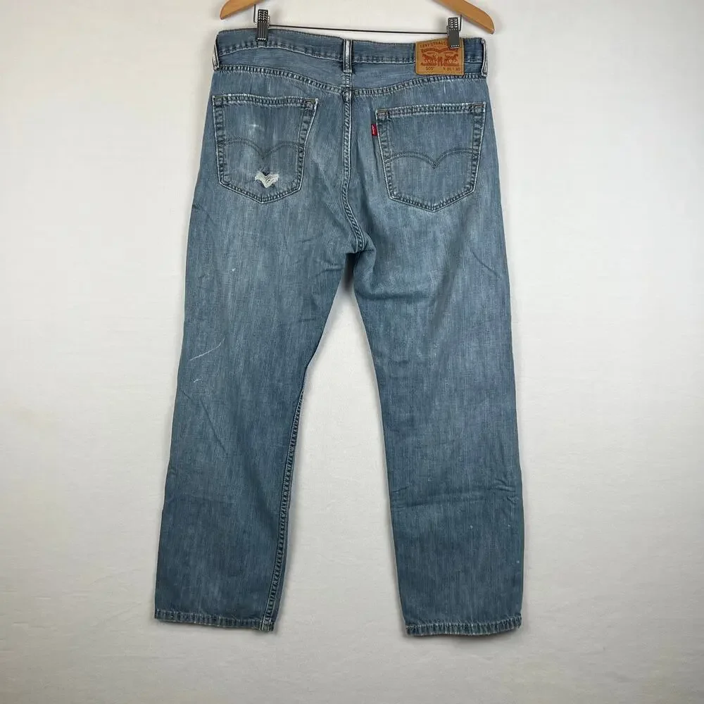Levis 505 Jeans Mens 36x30 Blue Regular Straight Mid Rise‎ Medium Wash Denim Y2K
